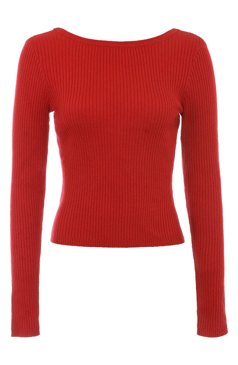 HOUSE OF CB Sula Bow Back Rib Sweater, Alternate, color, Blood Red