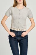 WAYF Carine Lace Trim Button Front Cardigan