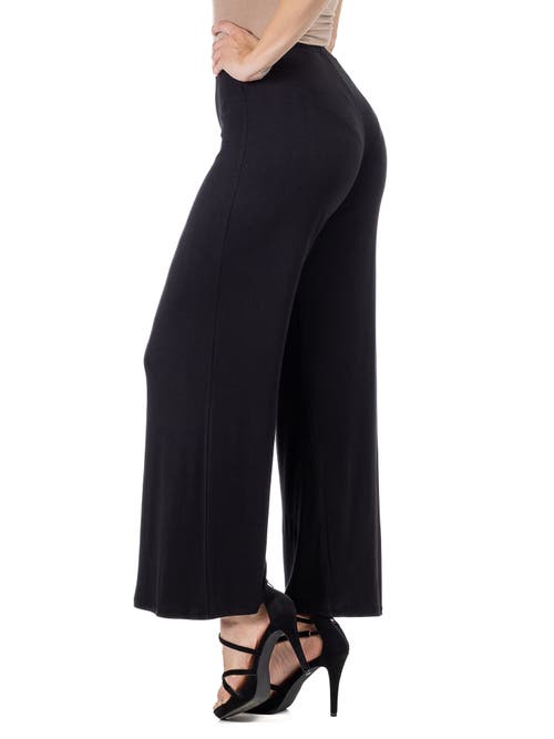24seven Comfort Apparel Petite Comfortable Solid Color Palazzo Wide Leg Pants In Black