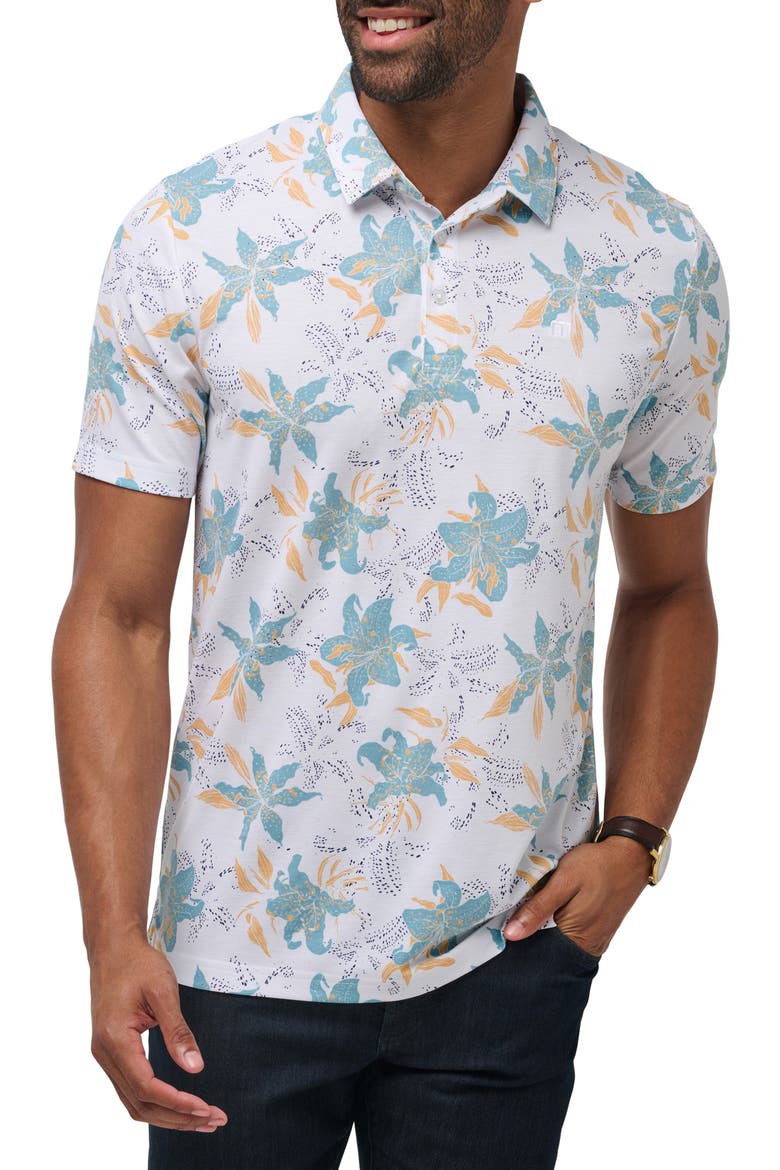 Paradise Peak Floral Cotton Blend Polo, Main, color, WHITE