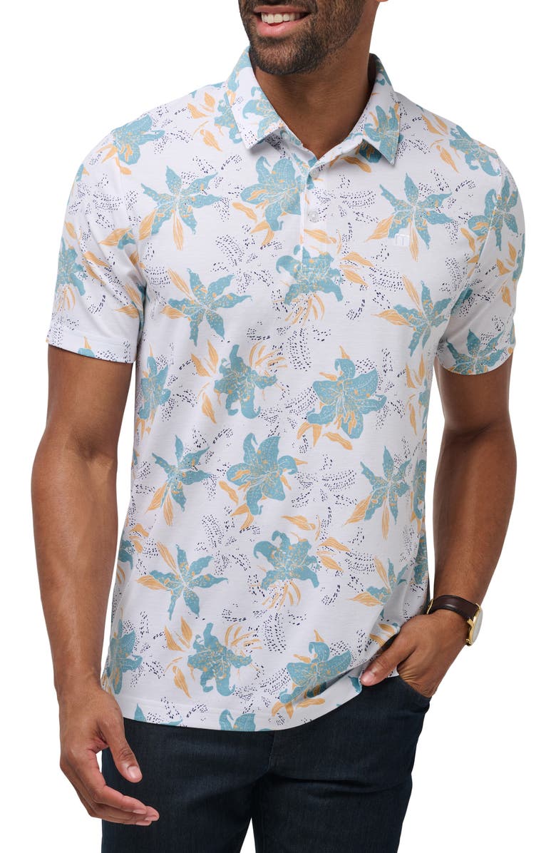 TravisMathew Paradise Peak Floral Cotton Blend Polo, Main, color, White