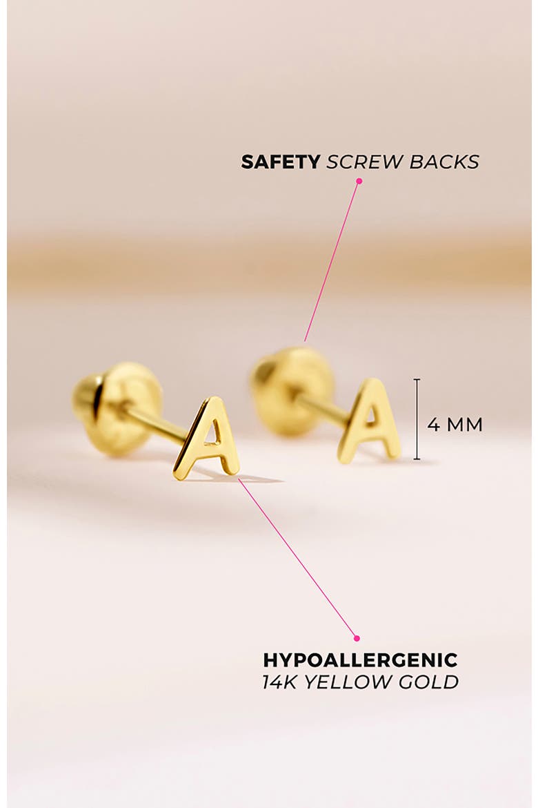 14k Itsy Bitsy Initial Letter Earrings, Alternate, color, Letter B