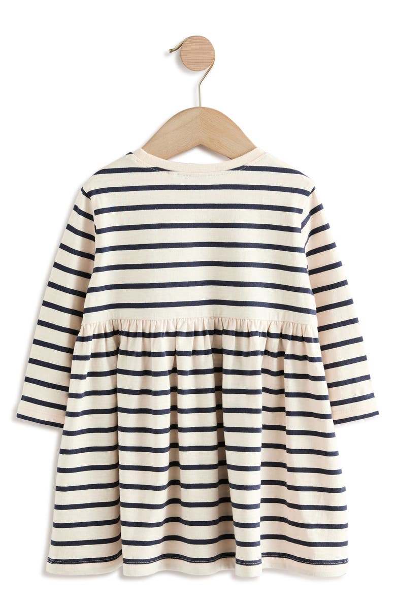 NEXT Kids' Appliqué Stripe Long Sleeve Cotton Dress, Alternate, color, Pink