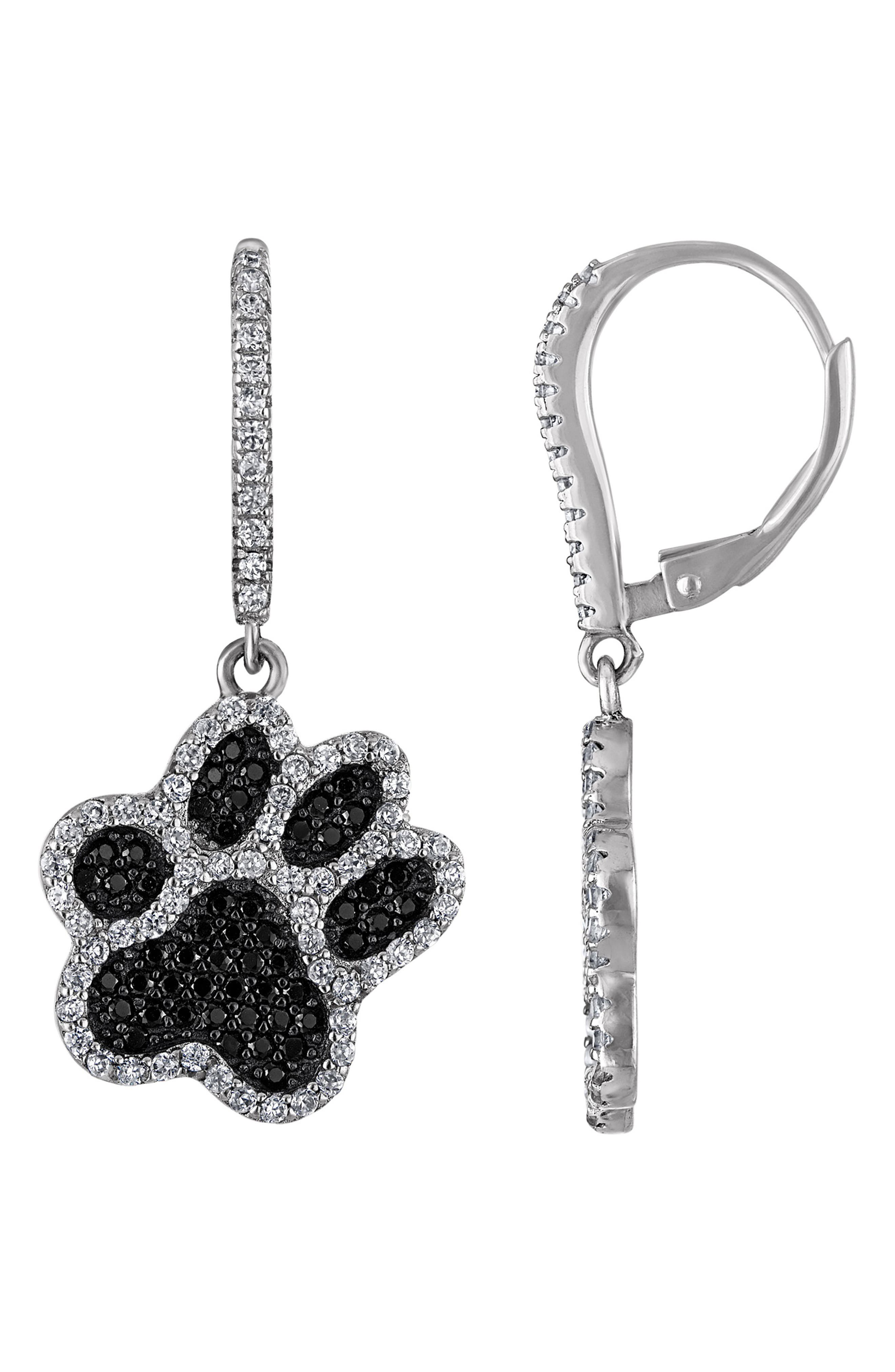 FZN Paw Cubic Zirconia Huggie Drop Earrings