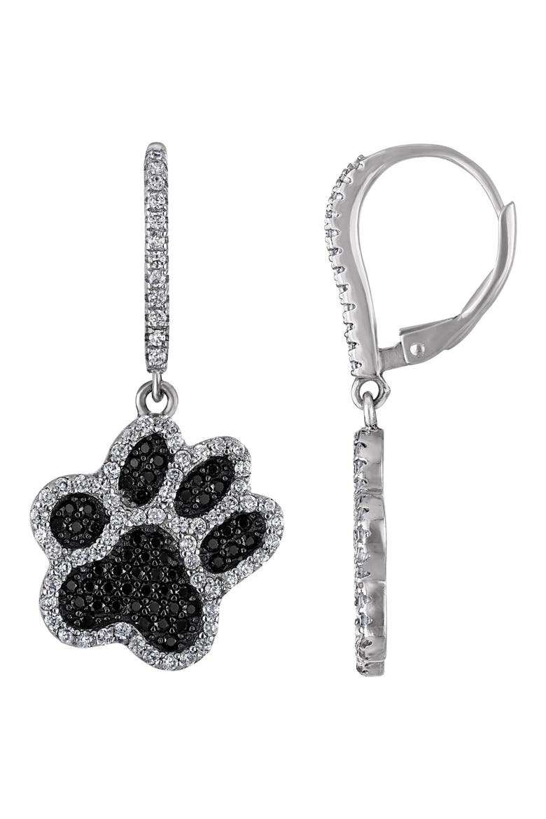 Paw Cubic Zirconia Huggie Drop Earrings, Main, color, WHITE SILVER