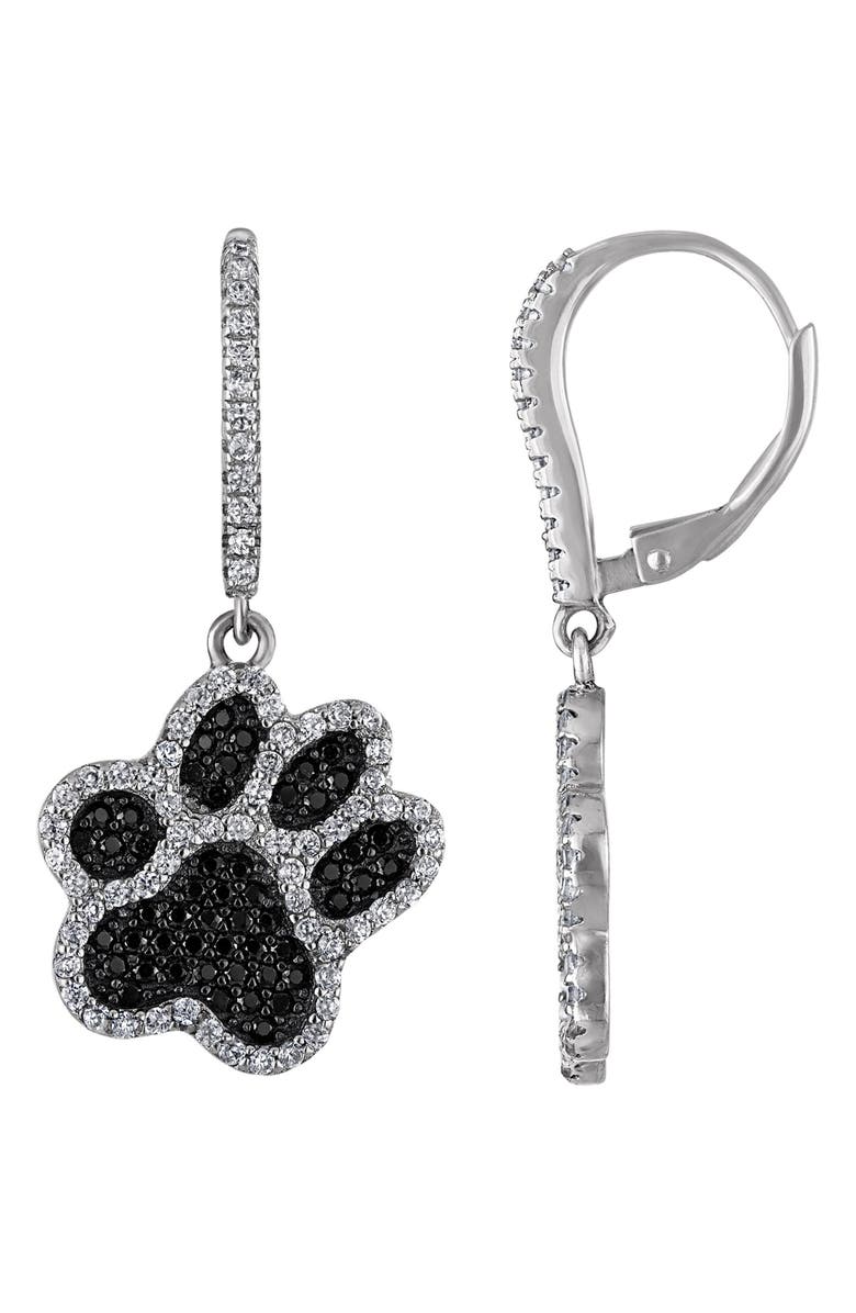 FZN Paw Cubic Zirconia Huggie Drop Earrings, Main, color, 
