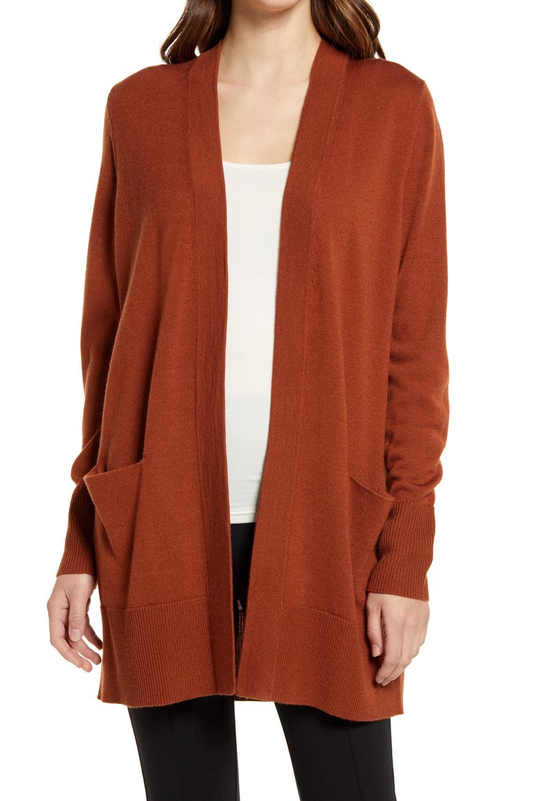 Everyday Open Front Cardigan, Main, color, RUST SEQUOIA