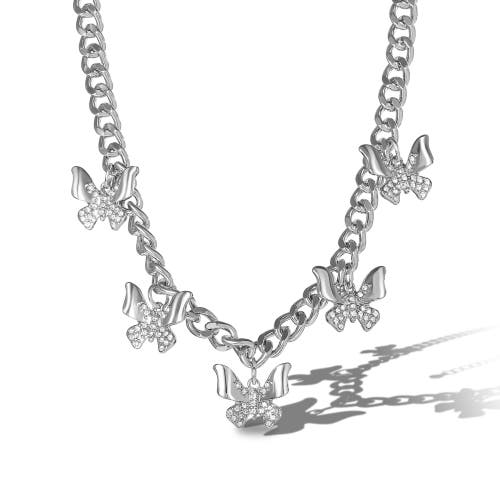 Jessica Simpson Silver-tone Butterfly Charm Curb Chain Necklace In Silver