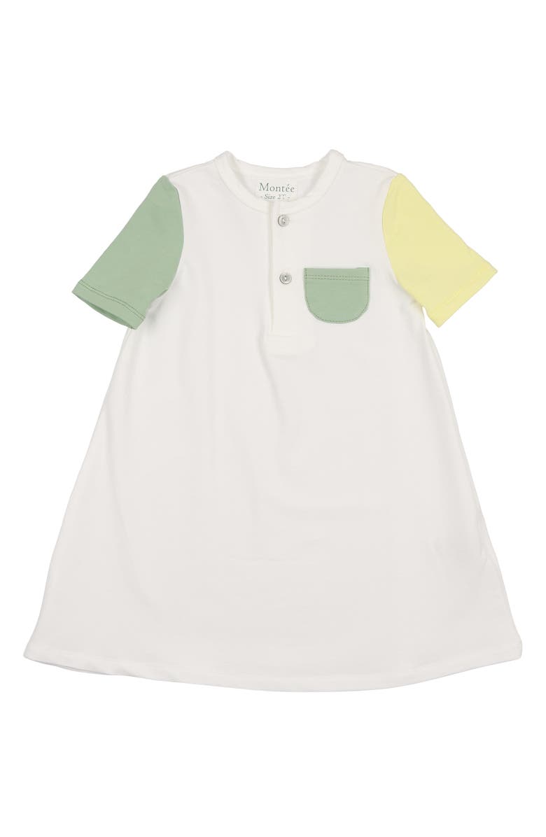 Manière Kids' Sunshine Rainbows Colorblock Cotton Blend T-Shirt Dress, Main, color, White/ Sage Multi