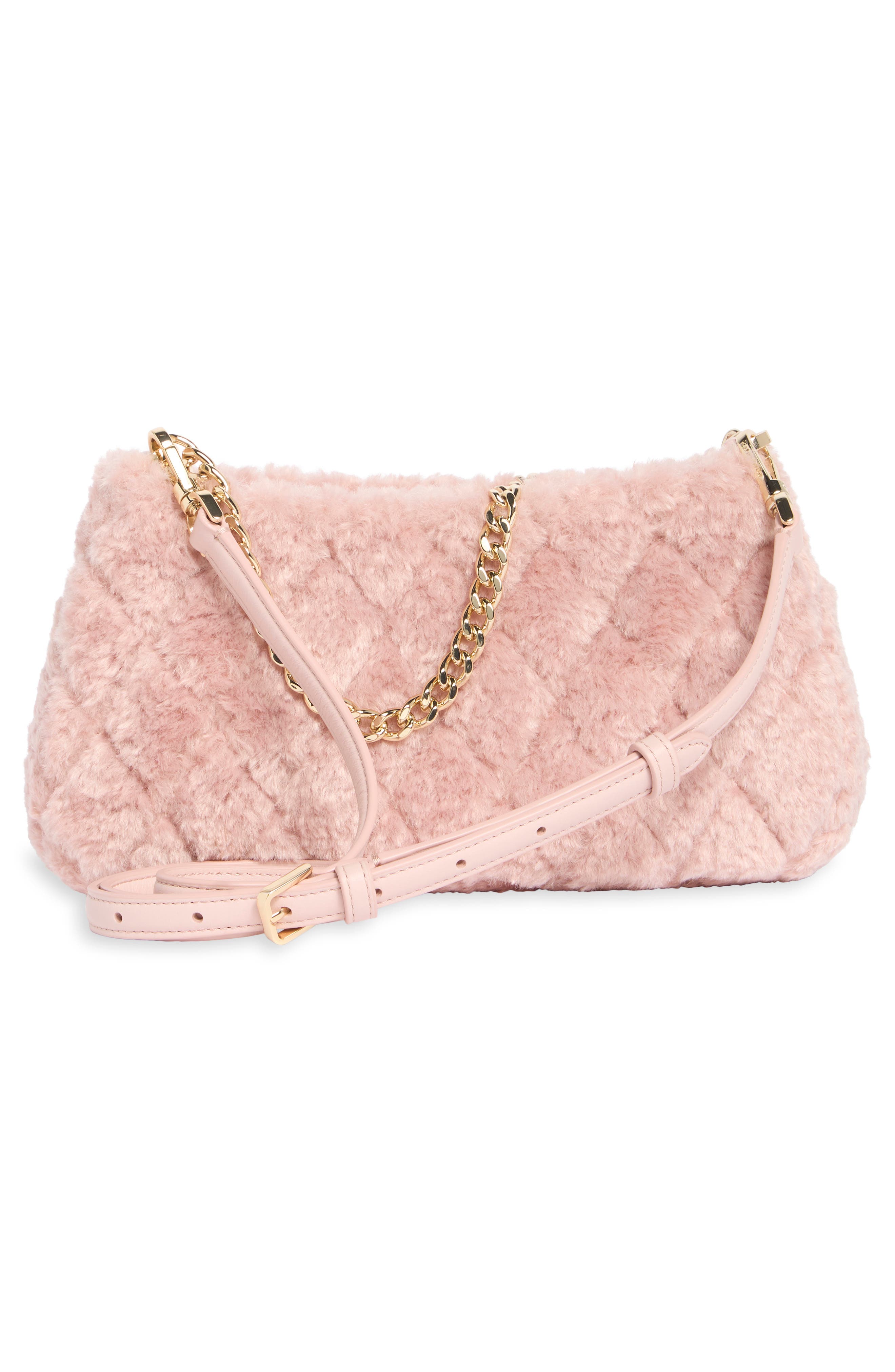 Carey Quilted Faux Fur Small Crossbody Bag, Alternate, color, ROSE SMOKE