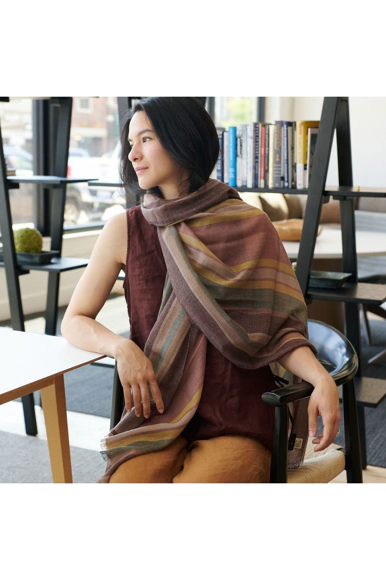 Barque Modern Artisan Striped Soft Merino Handwoven Scarf, Alternate, color, Clay