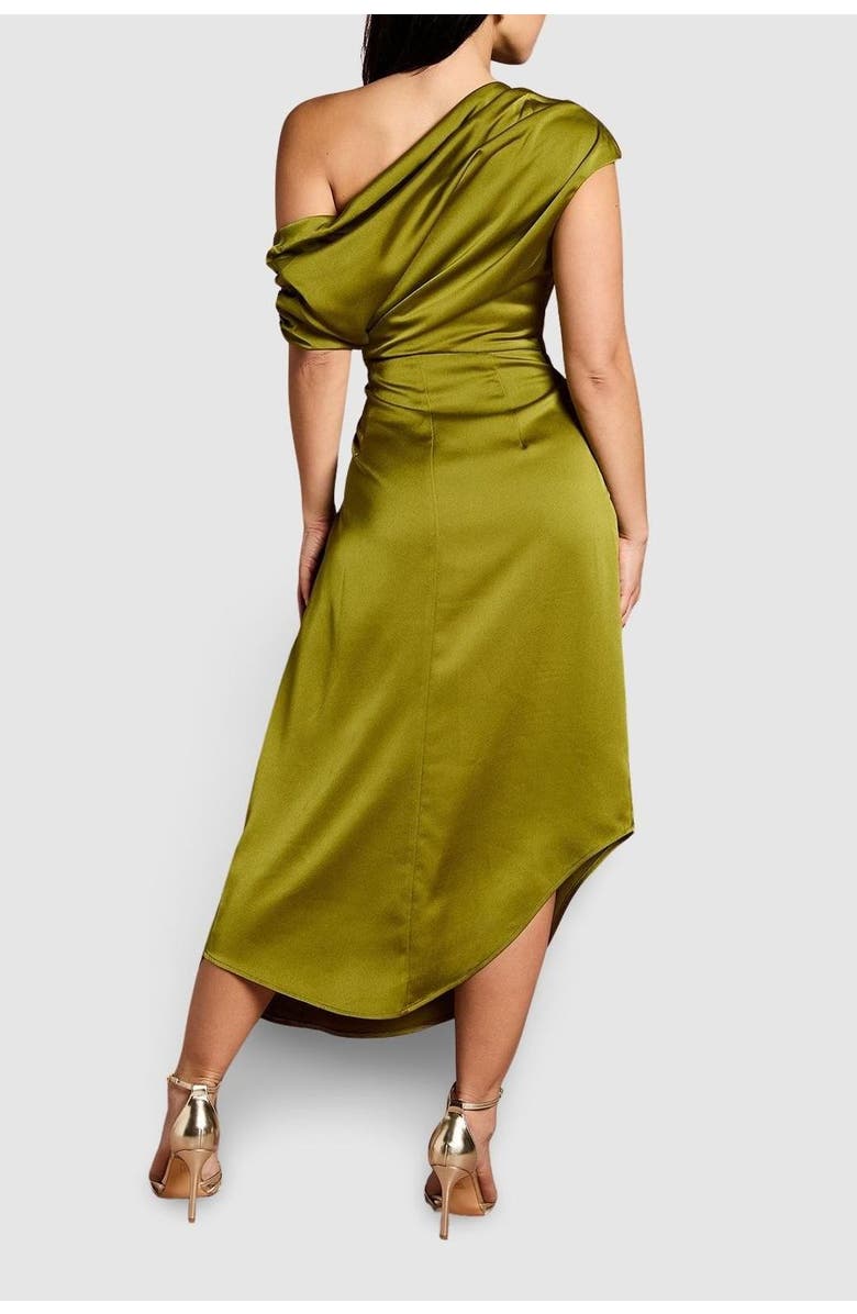Coast Petite Satin One Shoulder Midi Dress, Alternate, color, Olive