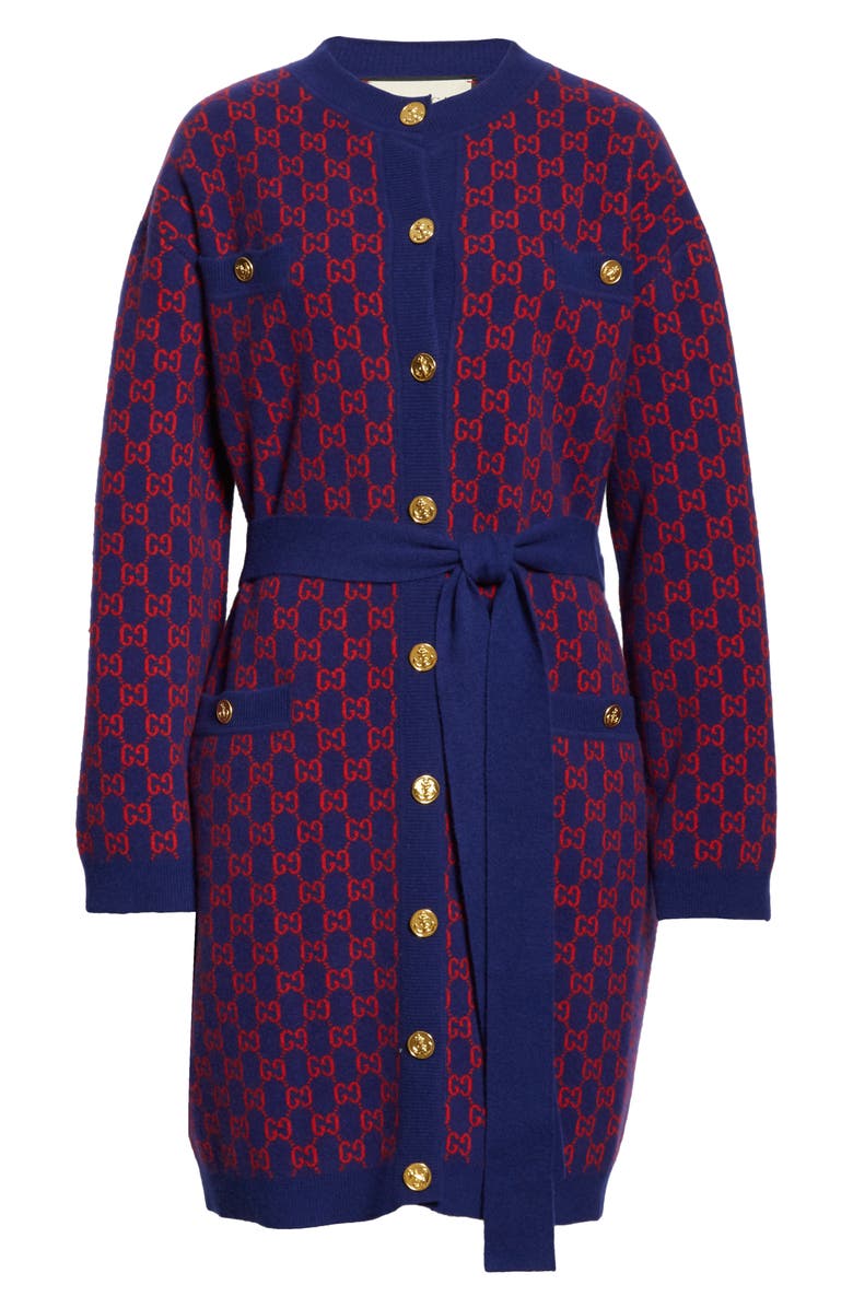Gucci GG Logo Jacquard Wool Sweater Coat, Main, color,