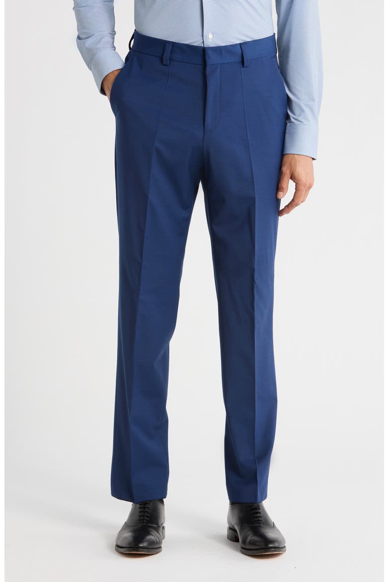 Virgin Wool Blend Flat Front Dress Pants, Main, color, OPEN BLUE