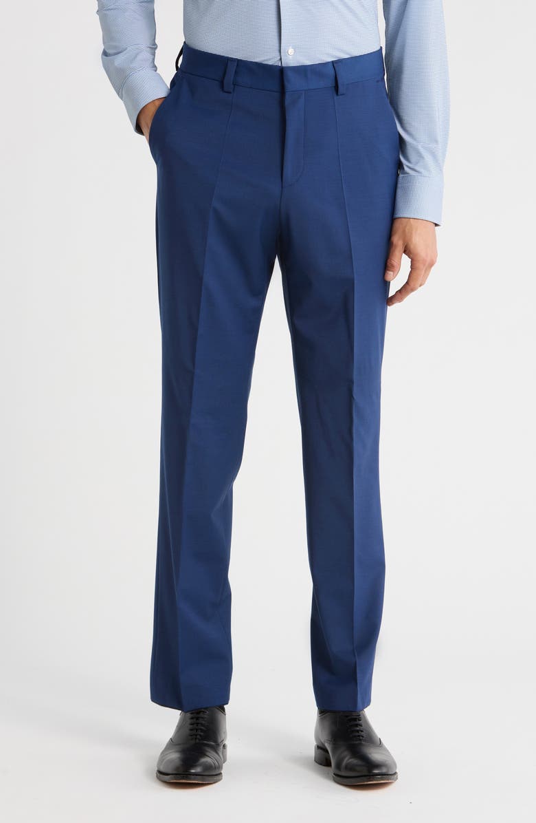BOSS Virgin Wool Blend Flat Front Dress Pants, Main, color, Open Blue