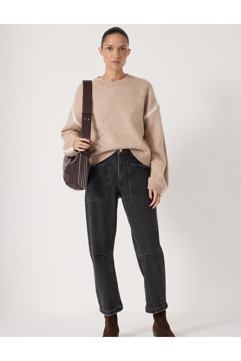 Whitney Whipstitch Knitted Sweater, Alternate, color, Stone White