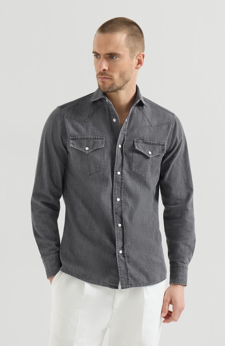 Brunello Cucinelli Lightweight denim shirt, Main, color, Dark Grey