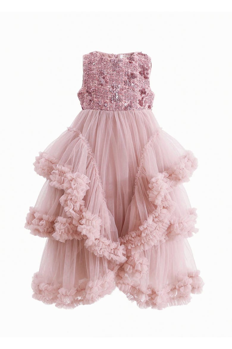 Sequin & Cascading Tulle Gown, Main, color, Pink