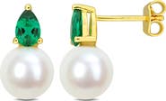 DELMAR Lab Created Emerald & Freshwater Pearl Stud Earrings