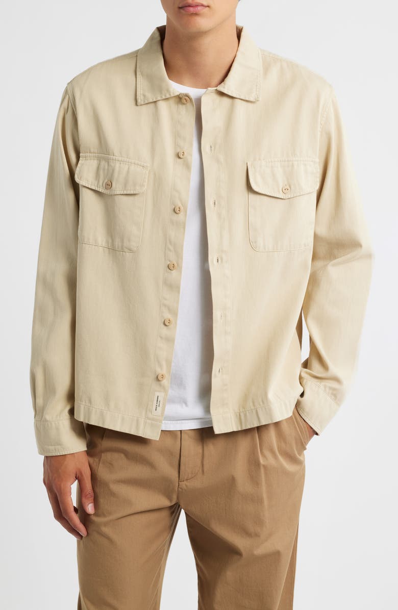 MERZ B SCHWANEN Organic Cotton Twill Shirt Jacket, Main, color, Light Khaki