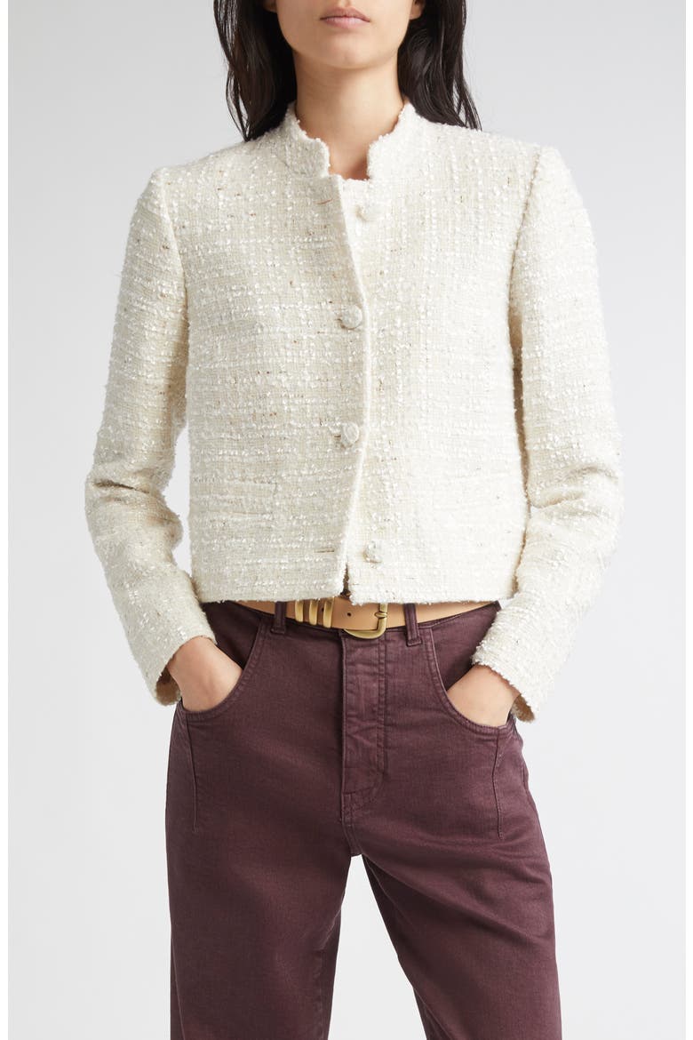 Wool Blend Bouclé Tweed Crop Jacket, Main, color, 01 WHITE