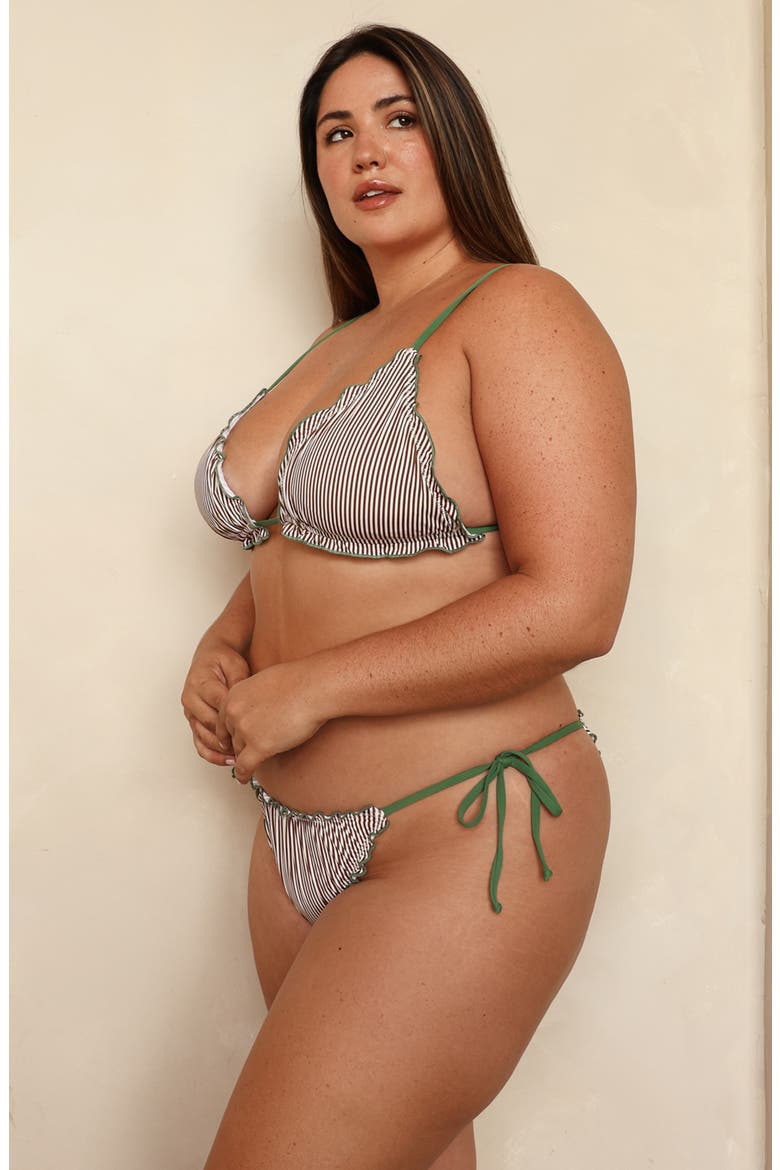 Grazia Super Cheeky Bikini Bottom, Alternate, color, Cocoa Stripe/Elm Green