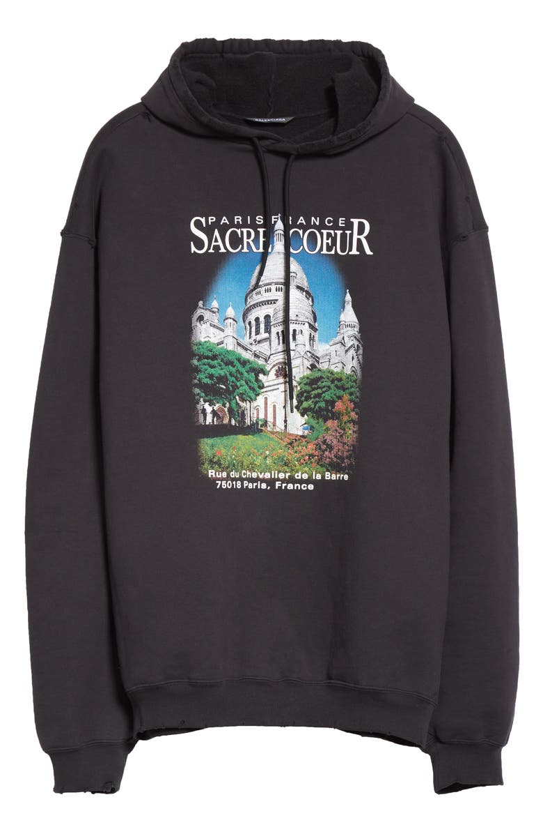 Balenciaga Paris Print Oversize Cotton Hoodie, Alternate, color, 