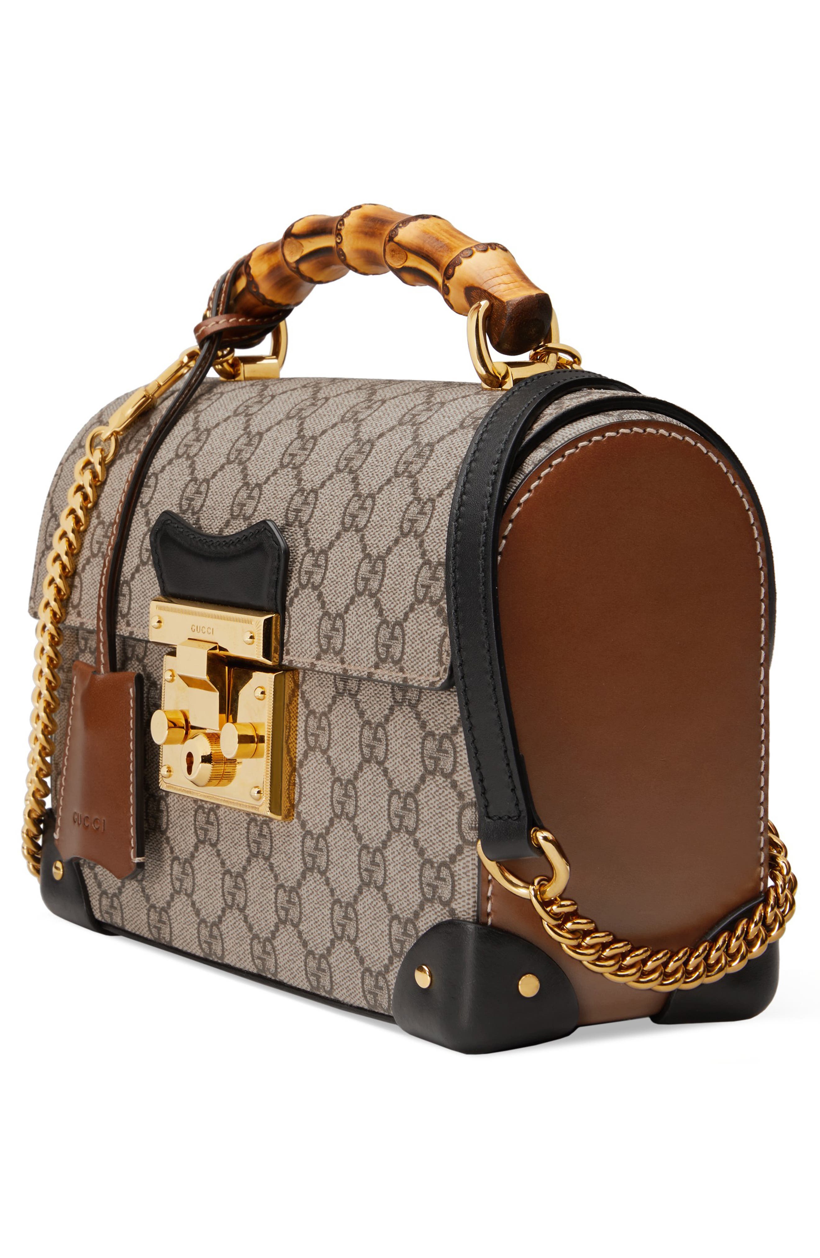 Gucci Padlock GG Supreme Canvas Bamboo Handle Shoulder Bag, Alternate, color, 