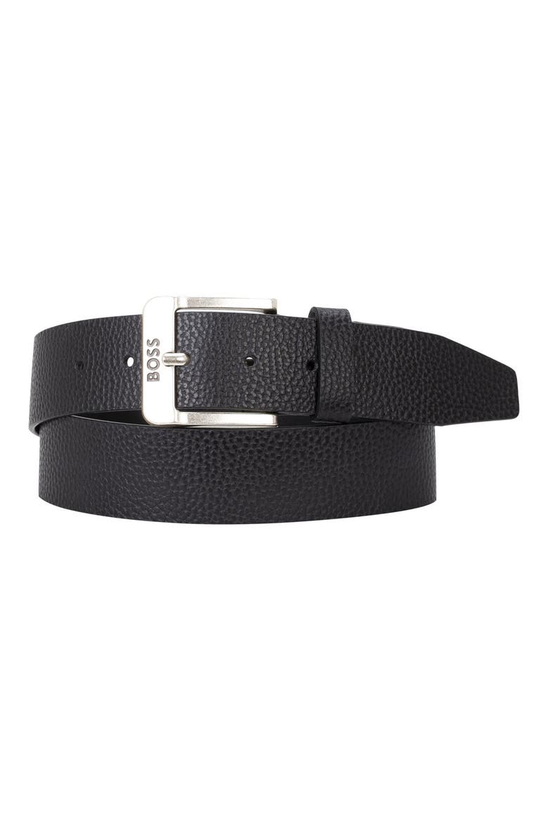 Jemio Pebbled Leather Belt, Main, color, BLK
