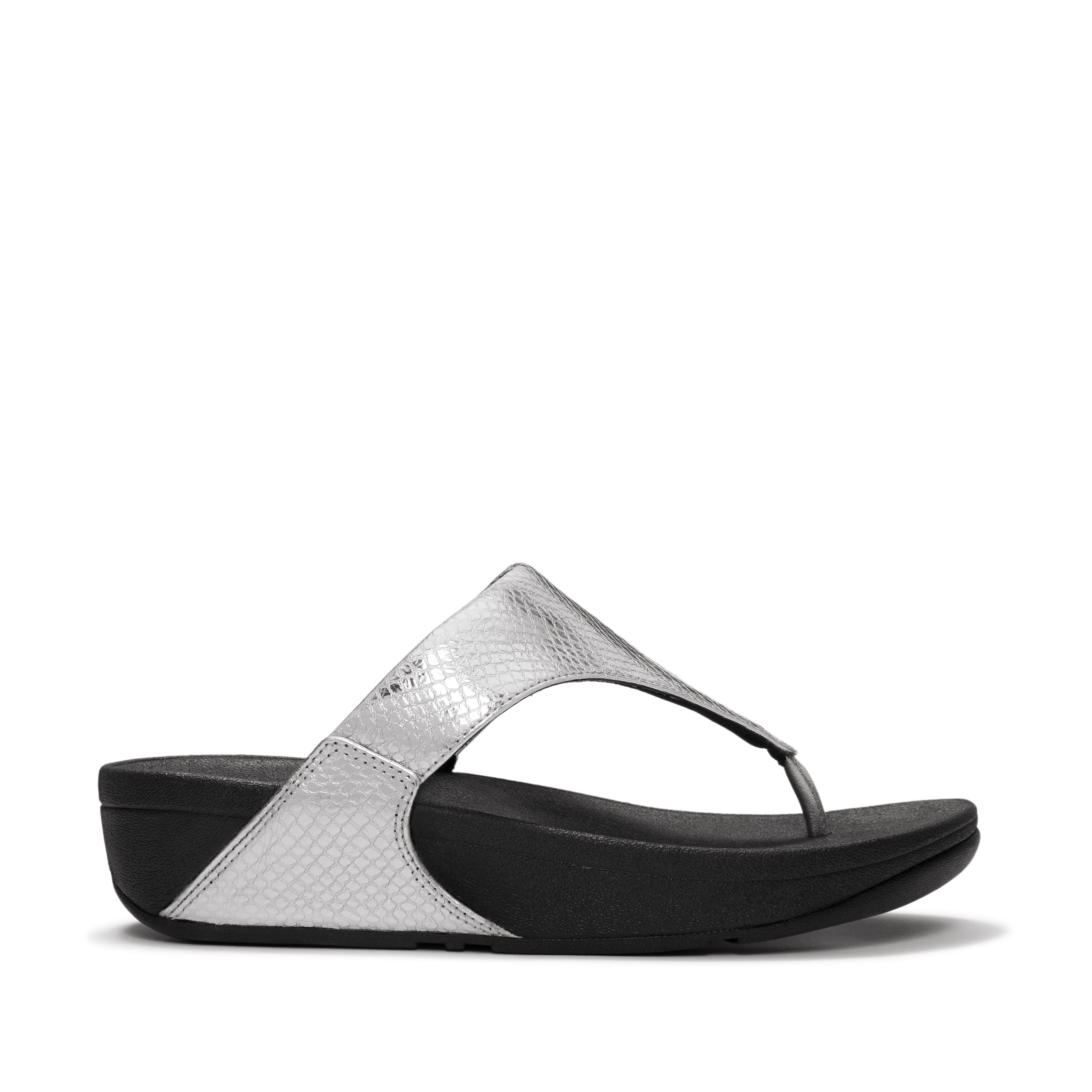 Lulu Metallic Snake Toe-Post Sandals, Alternate, color, Silver