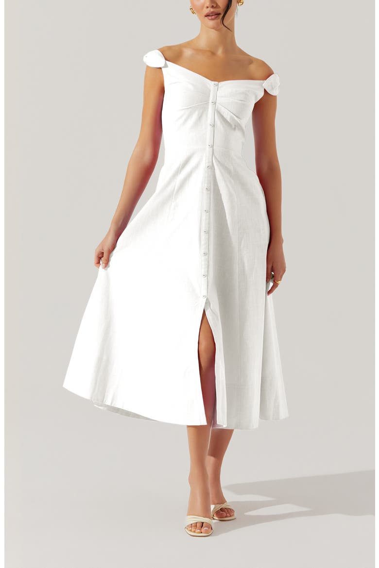 Charelin Off the Shoulder Linen Blend Midi Sundress, Alternate, color, WHITE