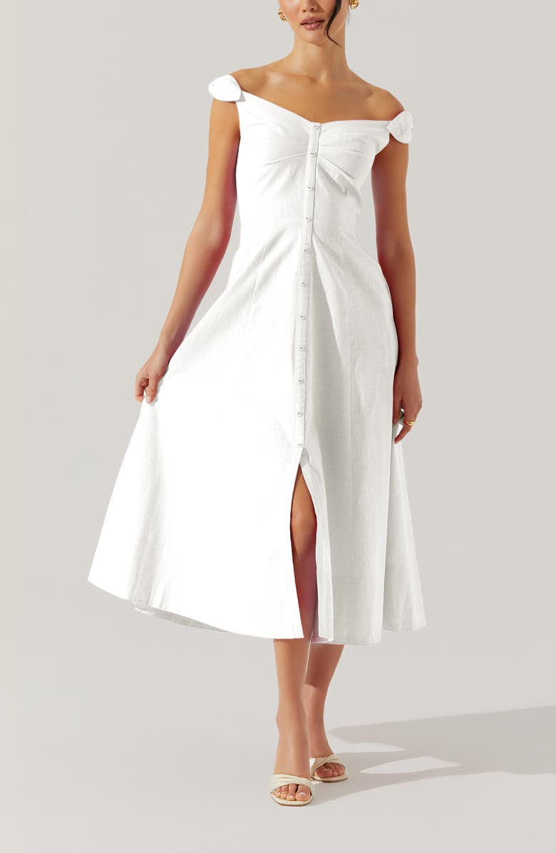 ASTR the Label Charelin Off the Shoulder Linen Blend Midi Sundress, Alternate, color, White