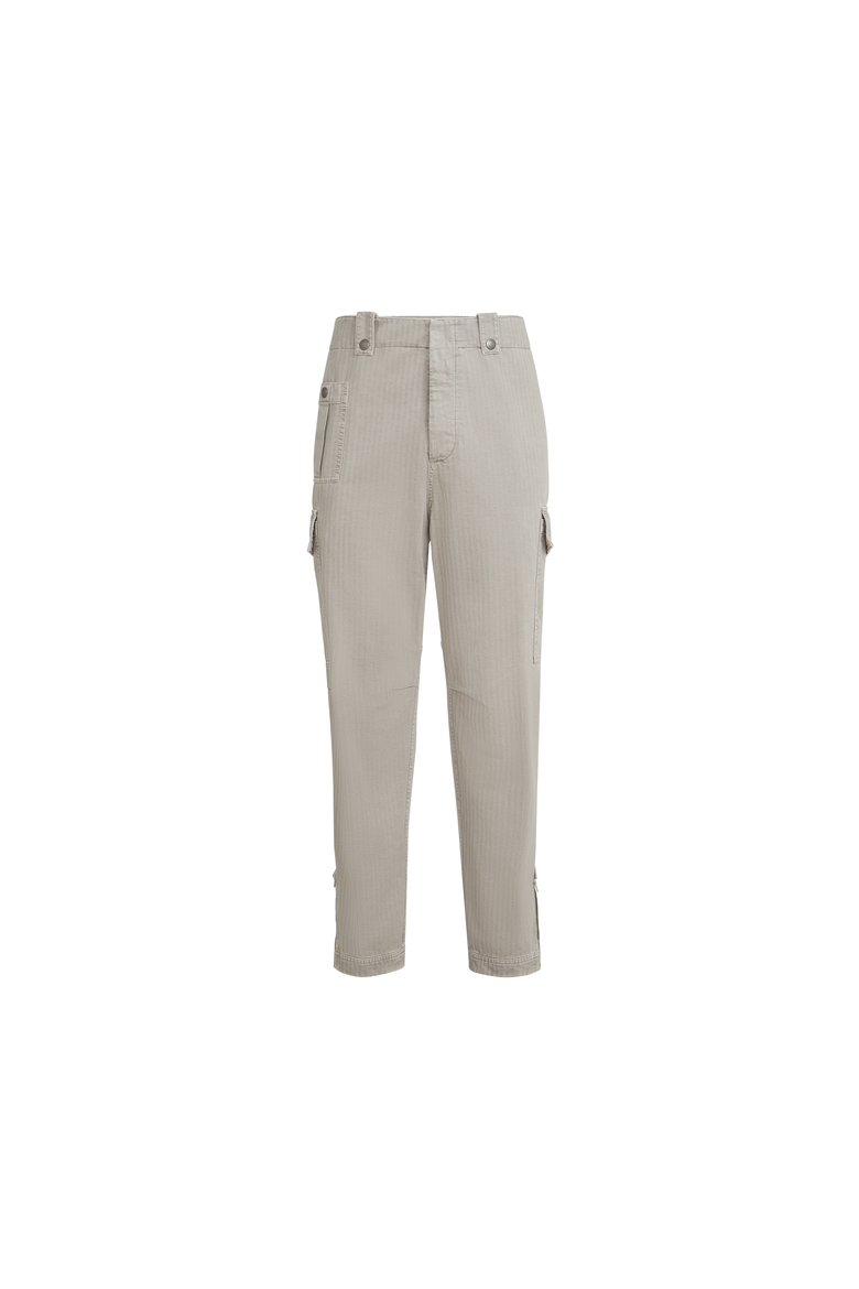 Garment-dyed multipocket cargo trousers in cotton chevron with zippers, Alternate, color, Grey
