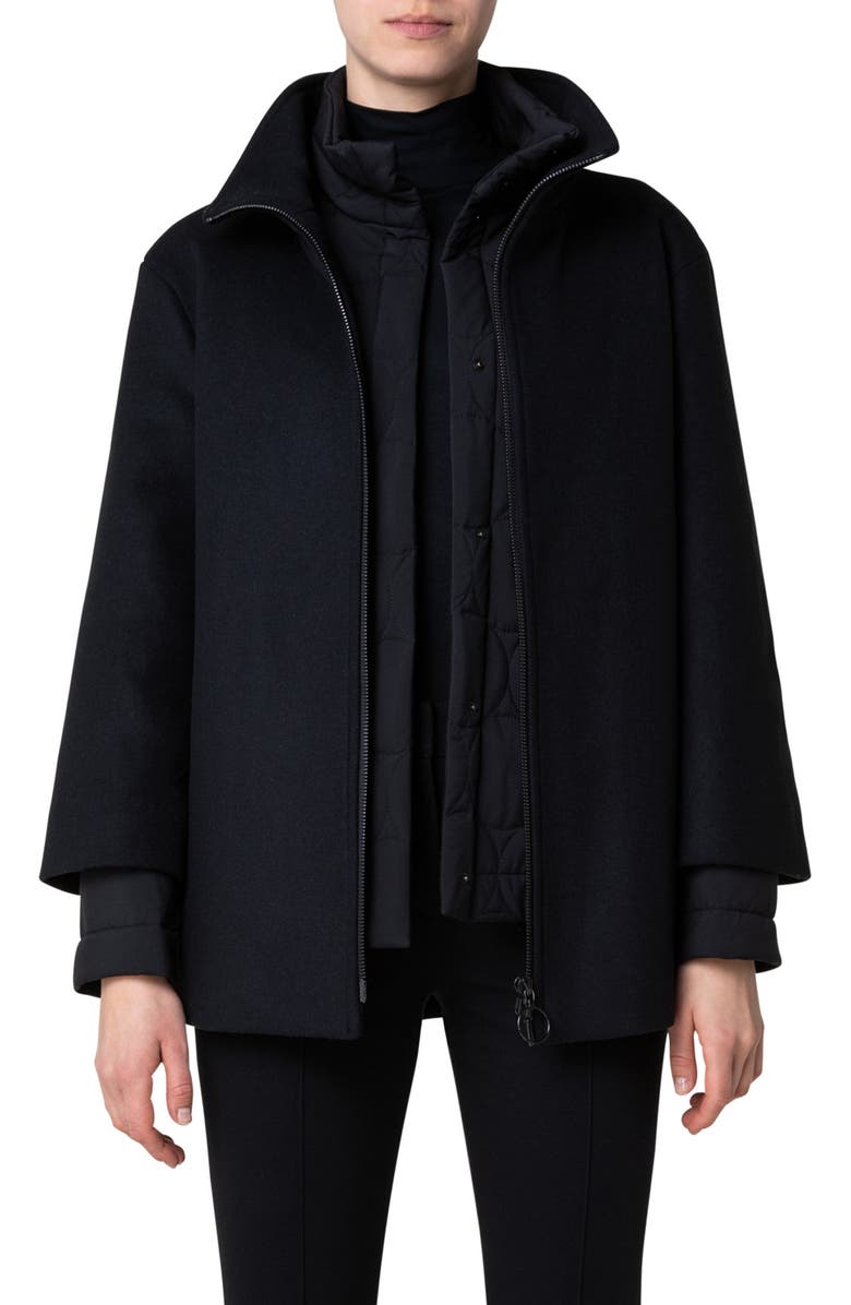 Akris punto 2-in-1 Felted Wool Blend Car Coat, Main, color, 009 Black