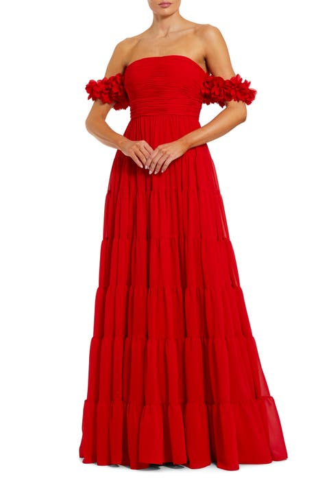 Chiffon Off The Shoulder Floral Gown