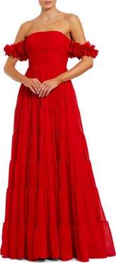 Mac Duggal Chiffon Off The Shoulder Floral Gown