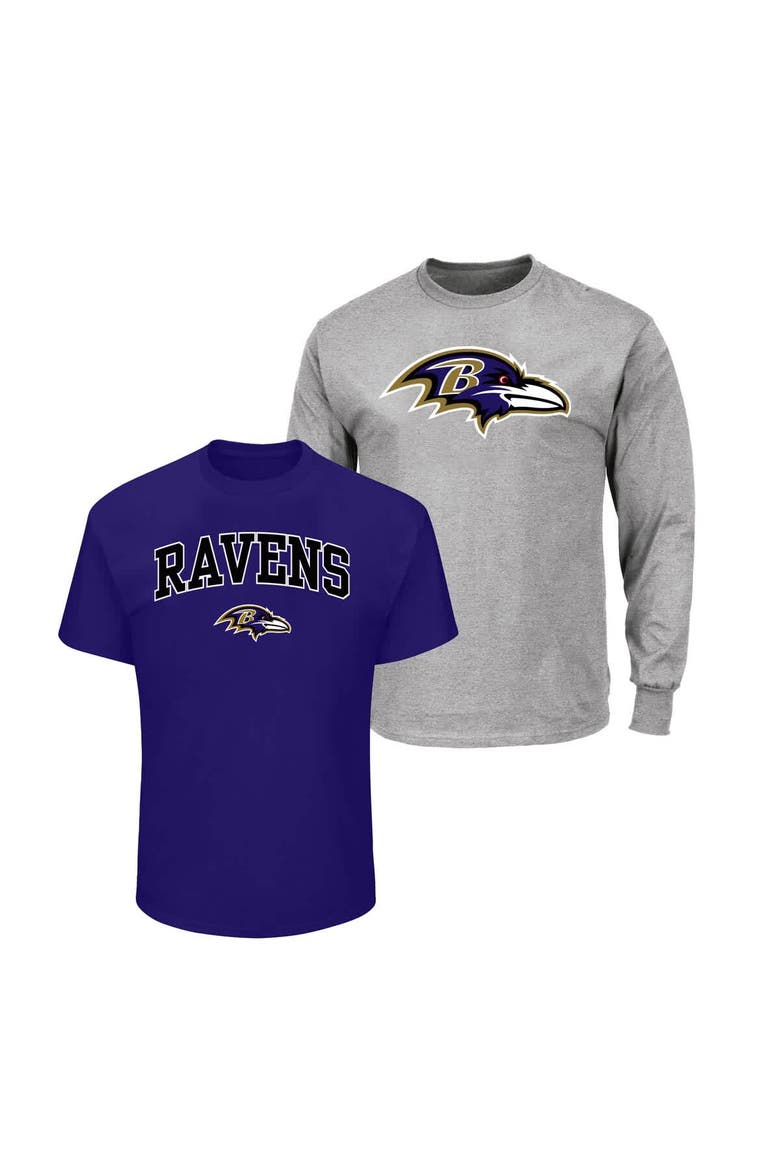 Men's Fanatics  Purple/Heather Gray Baltimore Ravens Big & Tall 2-Pack T-Shirt Set, Main, color, Purple