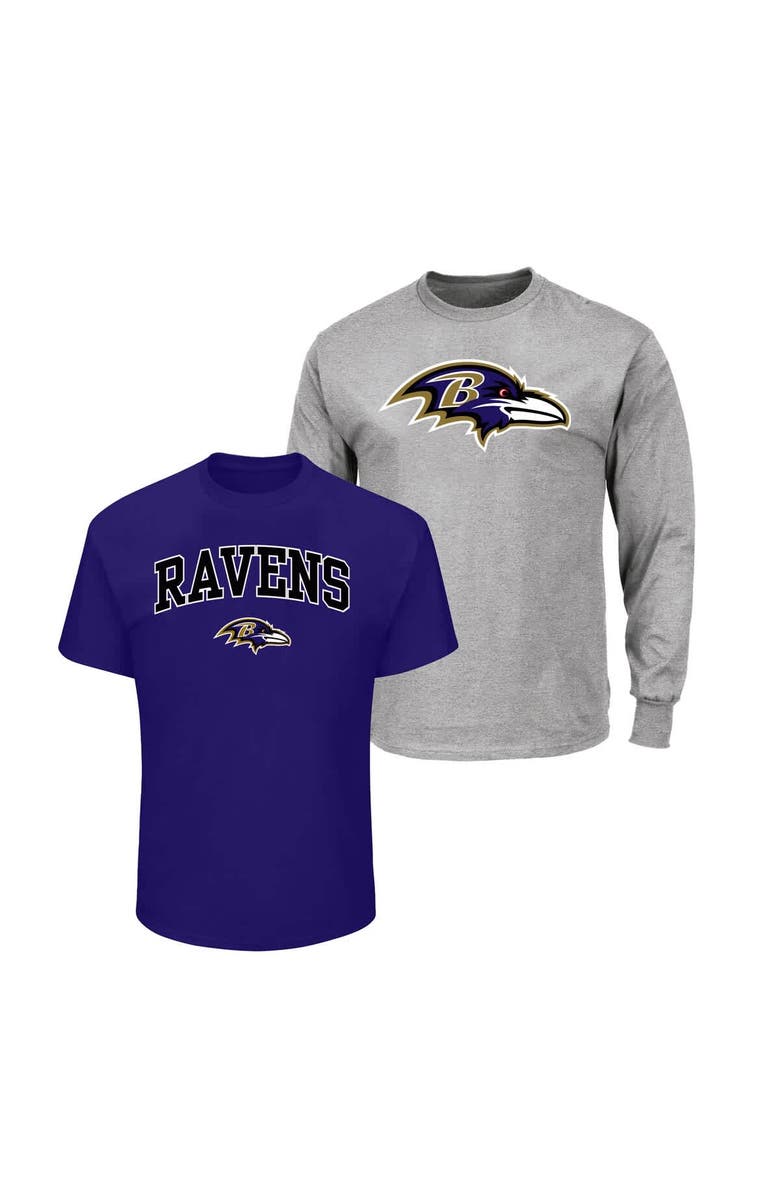FANATICS Men's Fanatics  Purple/Heather Gray Baltimore Ravens Big & Tall 2-Pack T-Shirt Set, Main, color, Purple