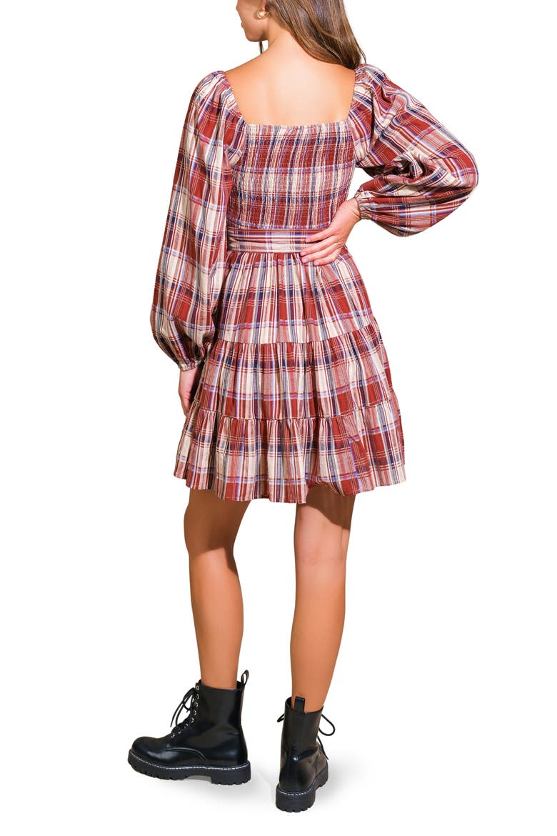 Plaid Long Sleeve Dress, Alternate, color, BURGUNDY