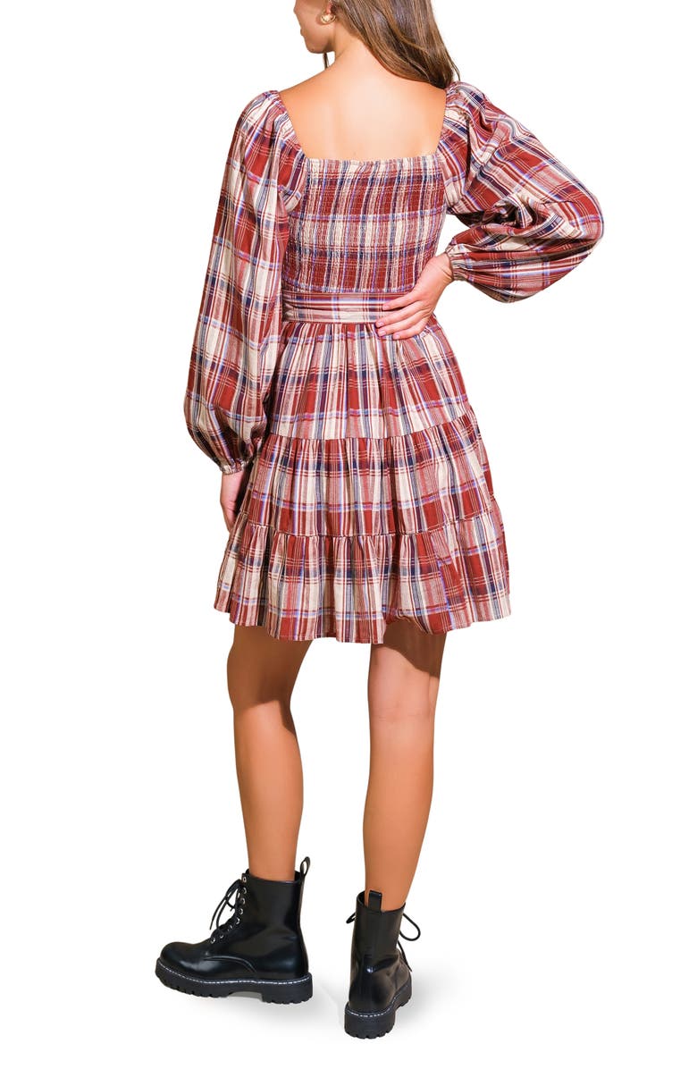 FLYING TOMATO Plaid Long Sleeve Dress, Alternate, color, Burgundy