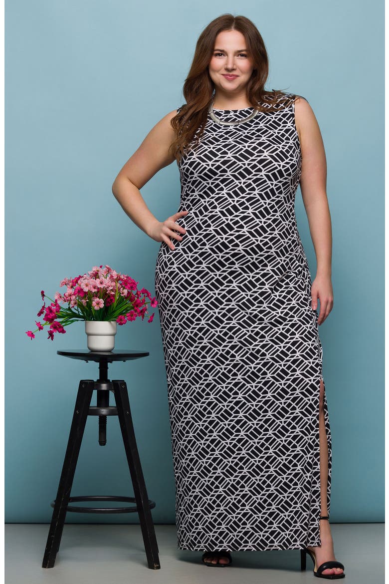 Print Sleeveless Maxi Dress, Alternate, color, BLACK MULTI
