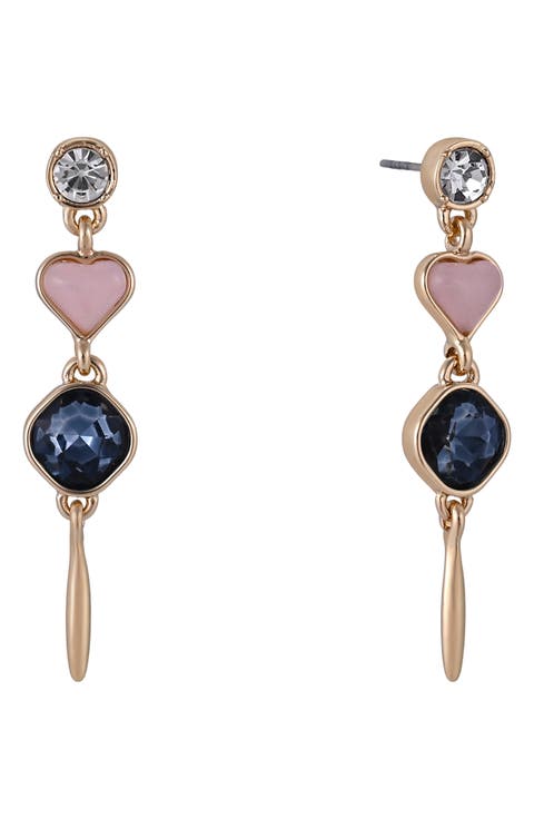 Heart and Stone Linear Drop Earrings