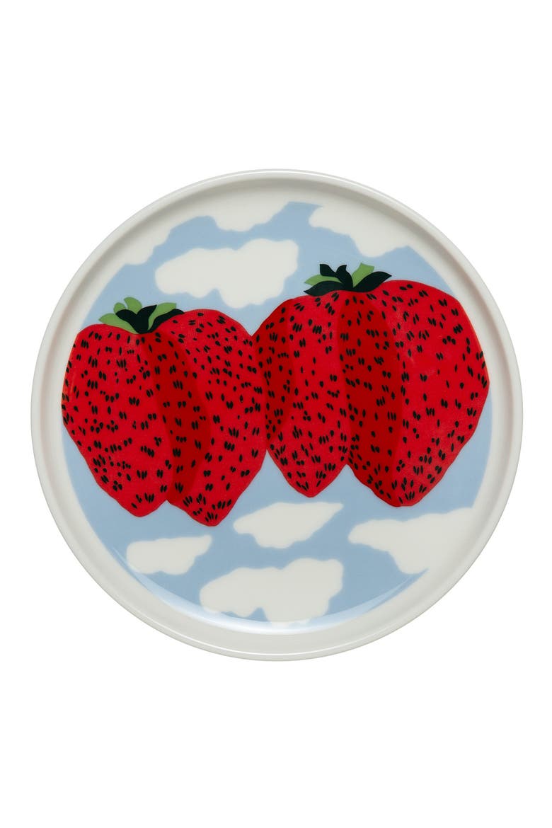 Oiva Mansikkavuoret Stoneware Plate, Main, color, WHITE/ RED/ BLUE