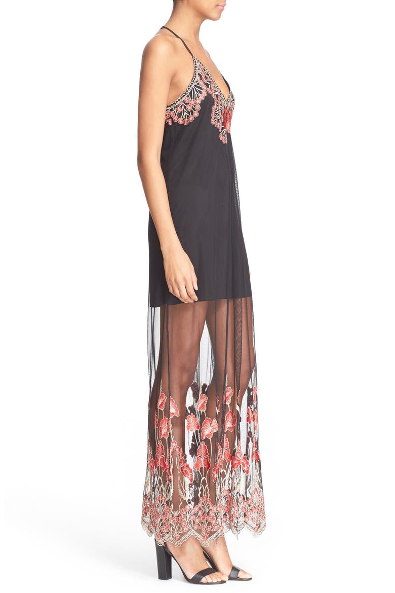 'Sally' Embroidered Illusion Gown, Alternate, color, BLACK/ POPPY