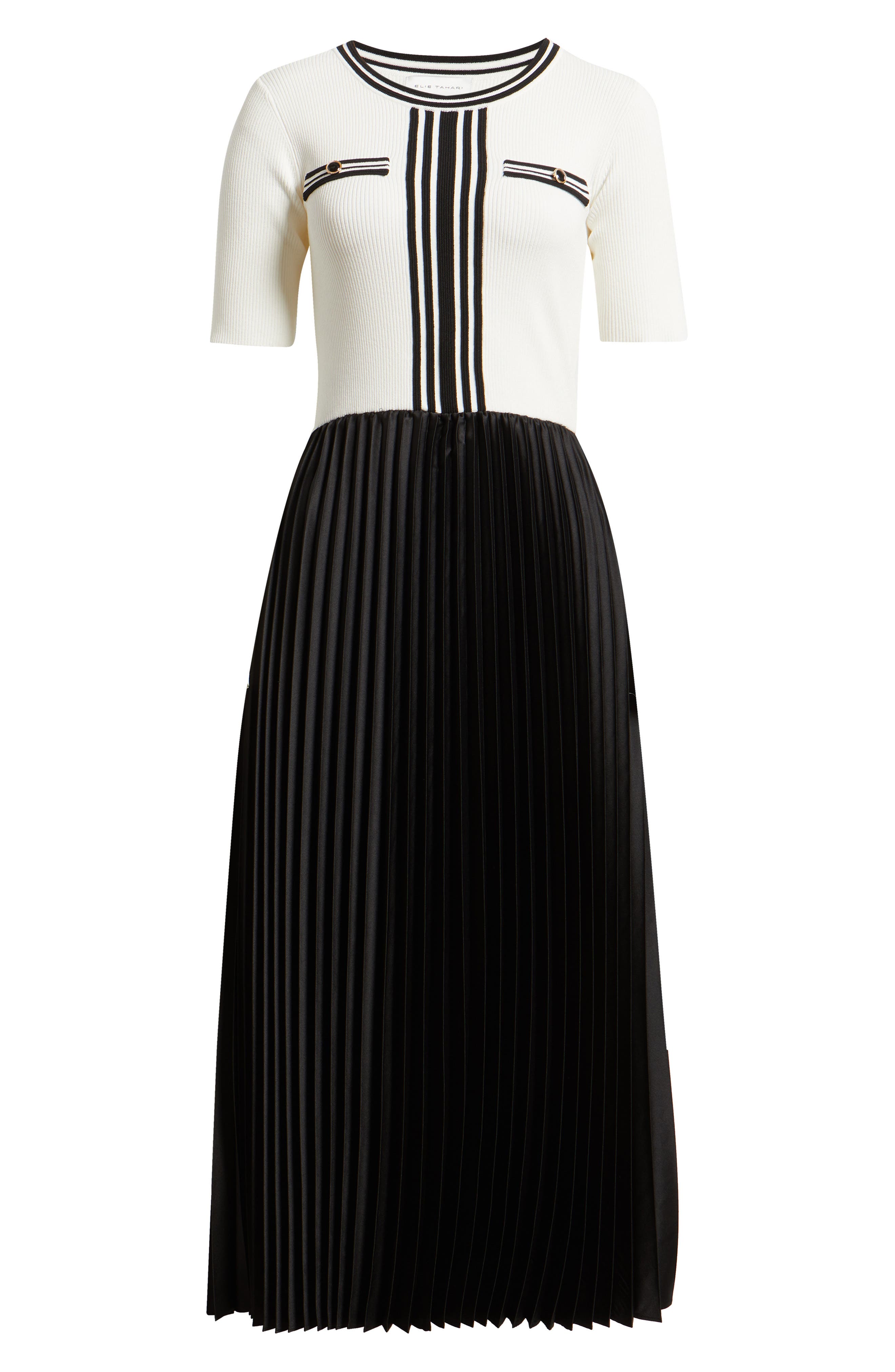 elie tahari mixed media pleated midi dress Elie Tahari The Mave Pleated Mixed-Media Sweaterdress