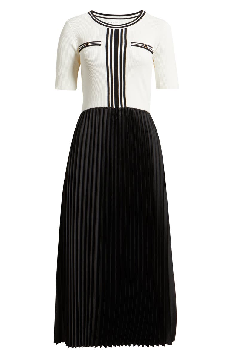 Elie Tahari The Mave Mixed Media Sweater Dress, Alternate, color, Sky White / Noir