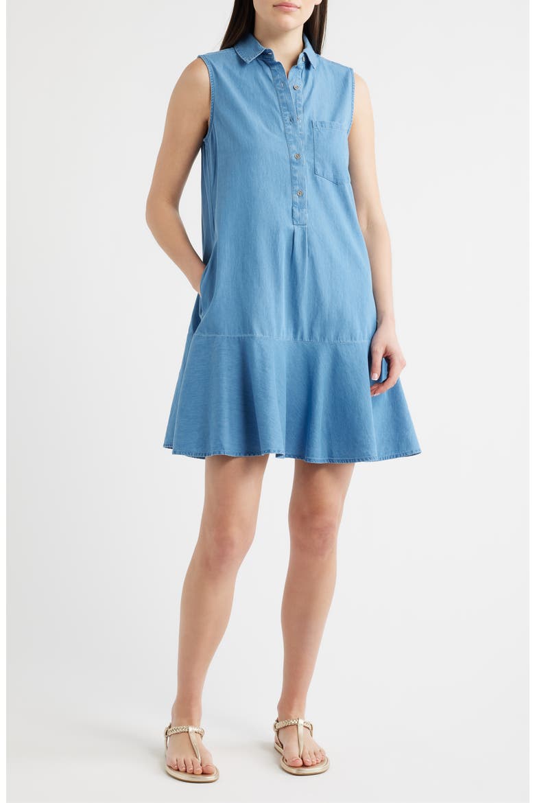 Zurina Sleeveless Cotton Chambray Shirtdress, Main, color, MEDIUM WASH