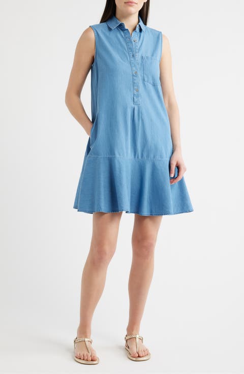 Zurina Sleeveless Cotton Chambray Shirtdress