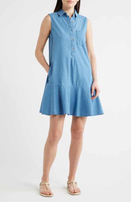 Zurina Sleeveless Cotton Chambray Shirtdress