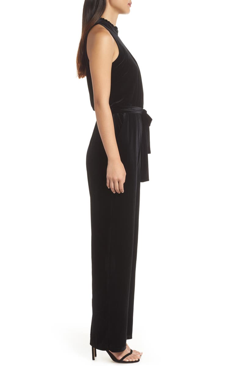 Vince Camuto Ruffle Neck Velvet Jumpsuit, Alternate, color,